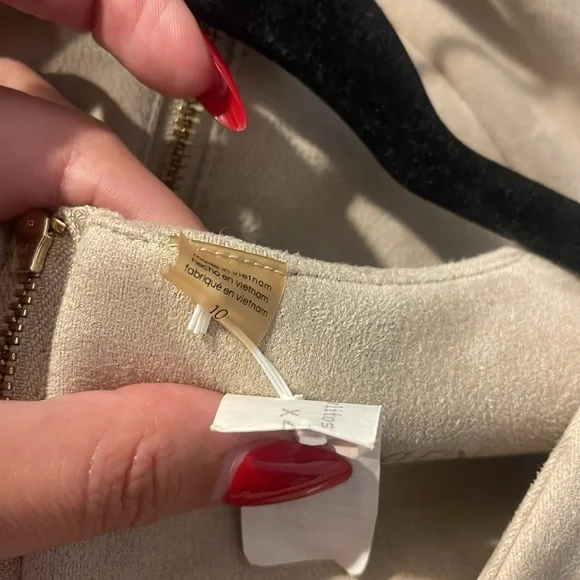 Calvin Klein Beige faux suede Midi Dress with Puff Sleeves - Picture 5 of 5